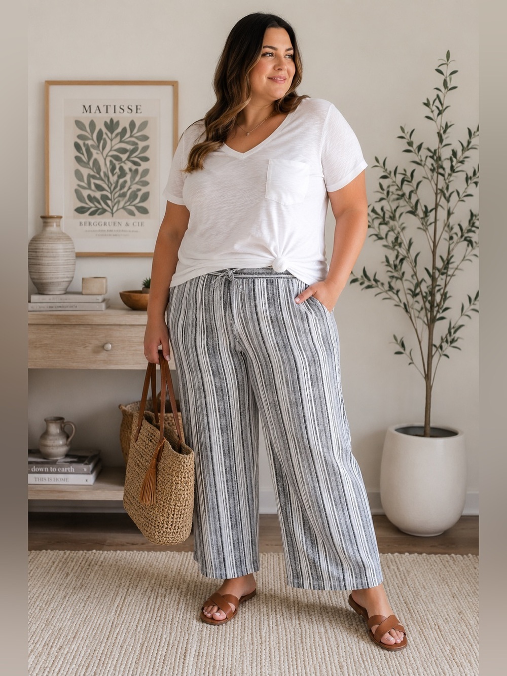 Robert Louis Stripped White & Black High Rise Pants Women’s Size Petite XL NWOT